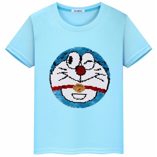 Áo thun cotton kim sa vuốt đổi màu hoạt hình doreamon