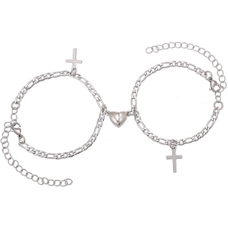 Set 2 Vòng Tay Chuỗi Hạt Nam Châm Hình Trái Tim Có Thể Điều Chỉnh Kích Thước Thời Trang Dành Cho Cặp Đôi