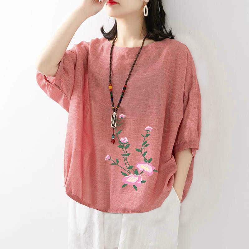 Áo Thun Cotton Lanh Tay Ngắn Thời Trang Mùa Hè Mới 2022 Cho Phụ Nữ Trung Niên Size M-4xl
