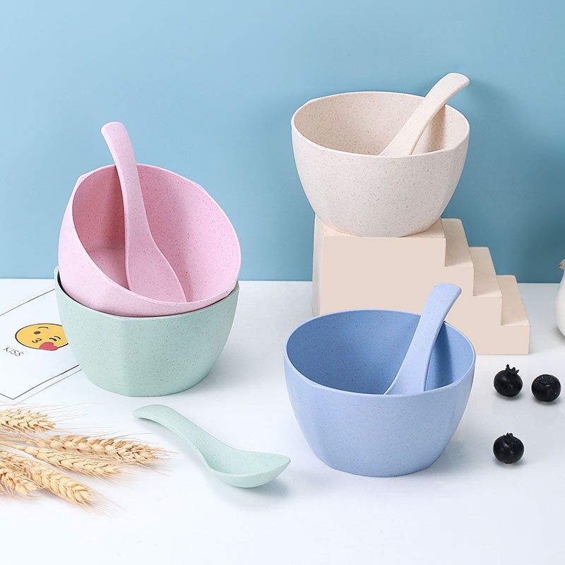 Bộ Bát Và Thìa Cỏ Lúa Mì Chống BPA Bộ Bát Và Thìa Ăn Tự Nhiên Gia Dụng