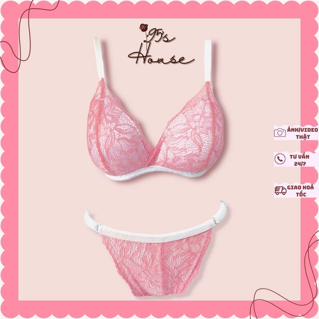Bộ đồ lót nữ ren, bralette sexy không gọng mút mỏng Hồng (form lớn) SB05 [95's House]