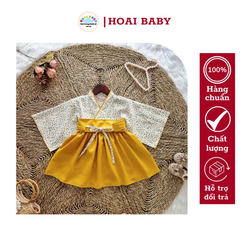 Váy đầm trẻ em, kimono cách tân bé gái, màu vàng sang chảnh dưới 18kg