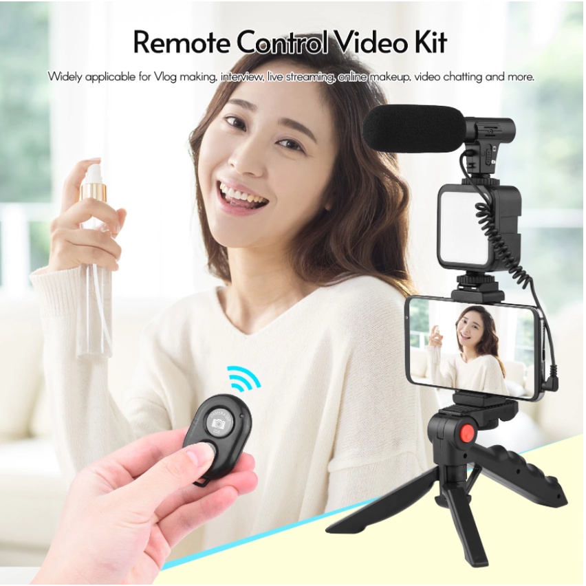 Giá Đỡ Điện Thoại Cầm Tay Có Đèn - Tích Hợp Mic Thu Âm - Chuyên Quay Video, Tiktok, Vlog, Livestream - Vlog Shot Kit