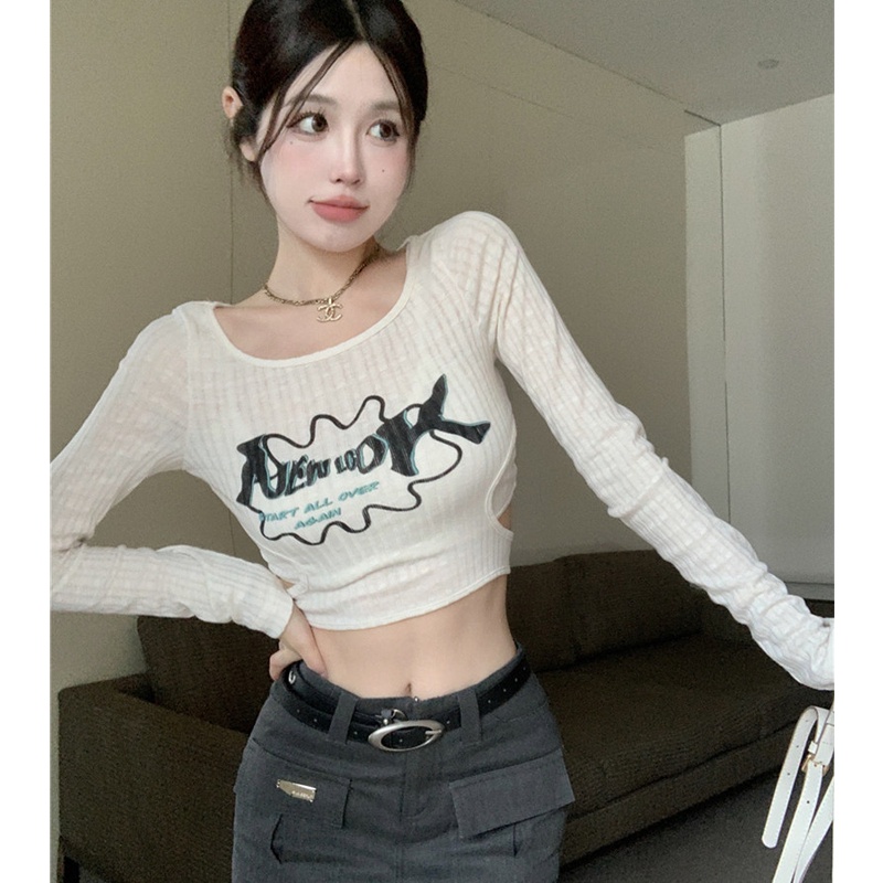 Áo Thun Dệt Kim Tay Dài In Họa Tiết Thời Trang Cho Nữ