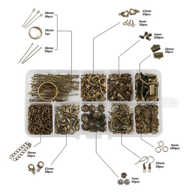 Hộp dụng cụ làm đồ trang sức thủ công gồm vòng đơn móc càng cua dây xích khóa đèn pin ốc mắt cừu kim chỉ