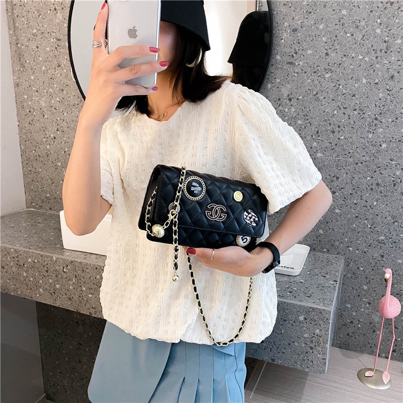 Túi xách CN thêu lưới dây chuyền kim cương huy hiệu cách điệu Ulzzang siêu xinh ❤️