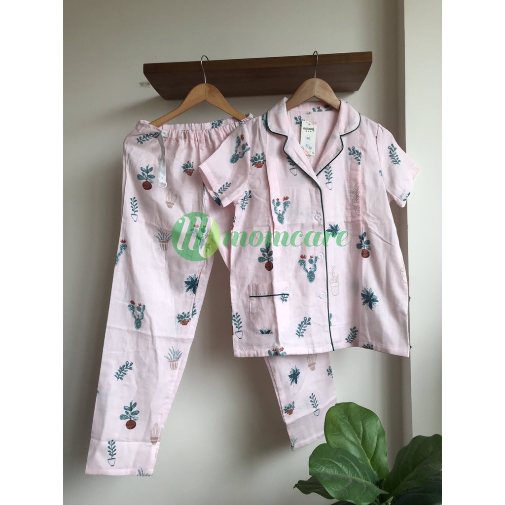 Bộ đồ bầu, sau sinh cho con bú ti - Pijama thô đũi cực mát - Quần áo ngủ mặc nhà mùa hè cho mẹ (Ảnh Thật - Xương rồng)