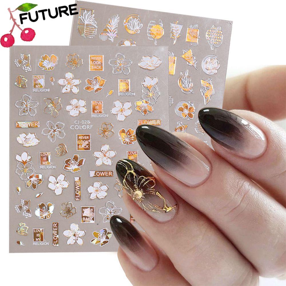 Sticker Dán Móng Nghệ Thuật Màu Holographic|Miếng Dán Trang Trí Móng Tay Họa Tiết Hoa Lá 3D Màu Trắng Độc Đáo Tiện Dụng