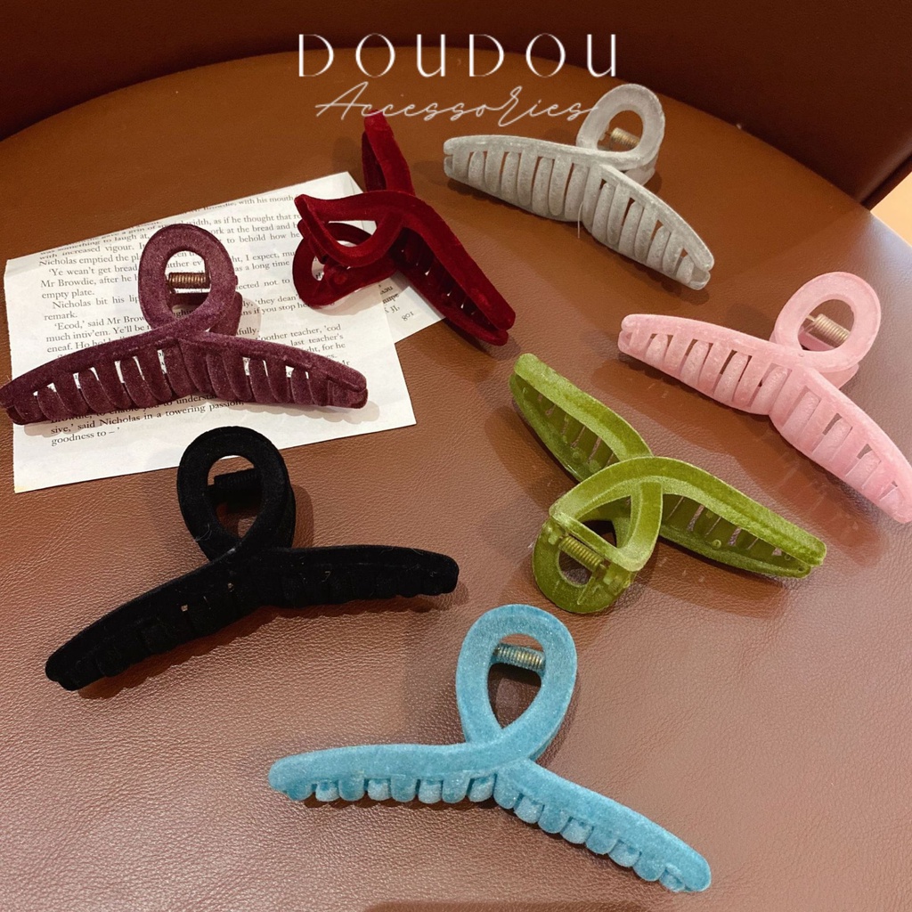 Phụ kiện kẹp tóc nữ xinh DOUDOU Cặp tóc Kẹp càng cua nhung nhám ánh nhũ cao cấp phong cách Hàn Quốc thời trang ZJ040