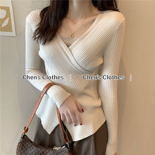 Áo len tăm nữ body cổ V vạt chéo siêu sang chảnh
