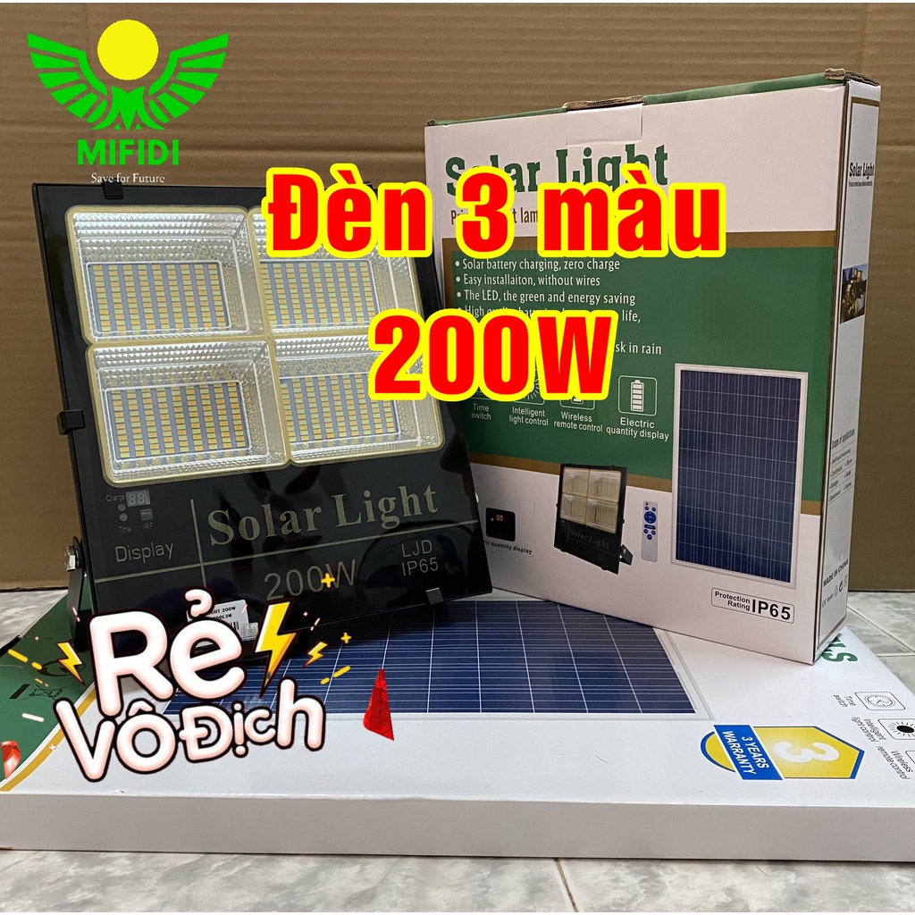 Đèn Pha Năng Lượng Mặt Trời 200W 3 Màu (Vàng, Trắng, Trung Tính) BH đến 2 Năm - Siêu Tiện Lợi