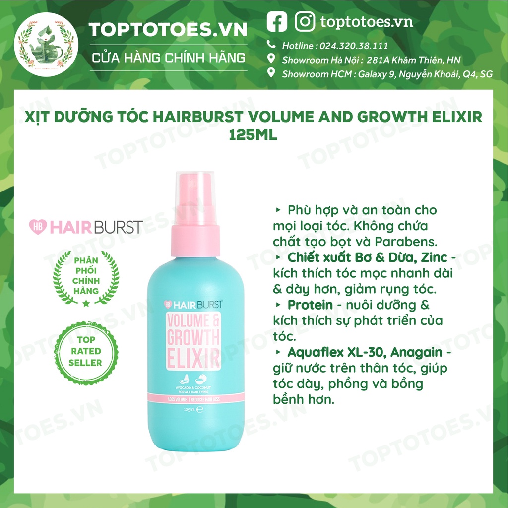 Xịt dưỡng tóc Hairburst Volume And Growth Elixir tạo độ phồng và kích mọc tóc 125ml [NHẬP KHẨU CHÍNH HÃNG 100%]