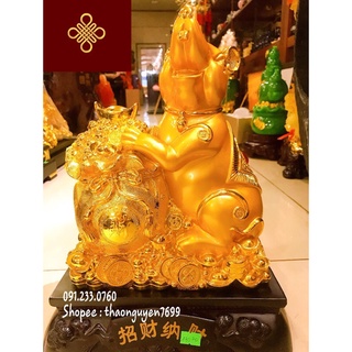 Tượng Chuột phong thuỷ bên túi tiền vàng cao 40, dài 28, rộng 18