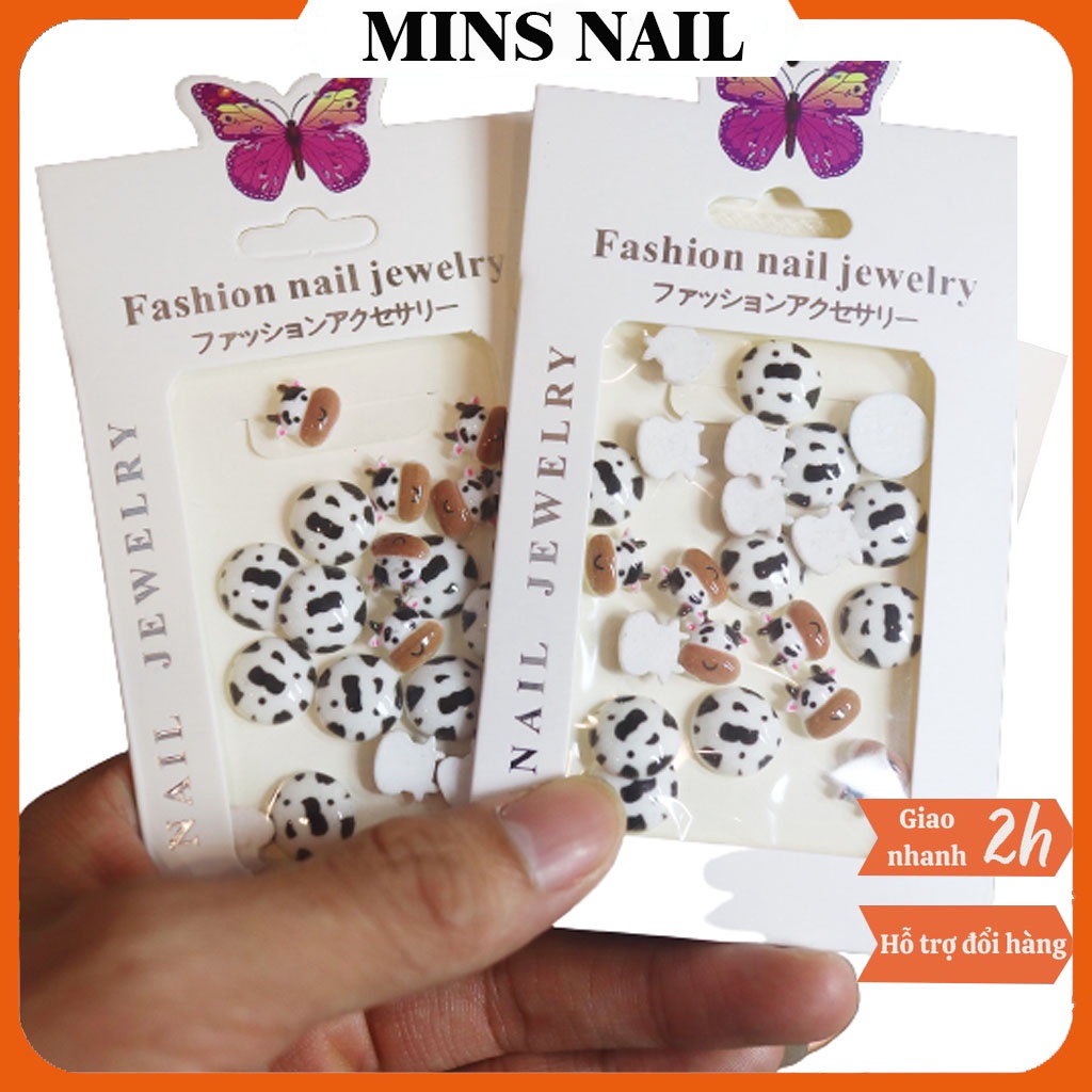 Charm nail cao cấp, Charm bò sữa trang trí móng set cute