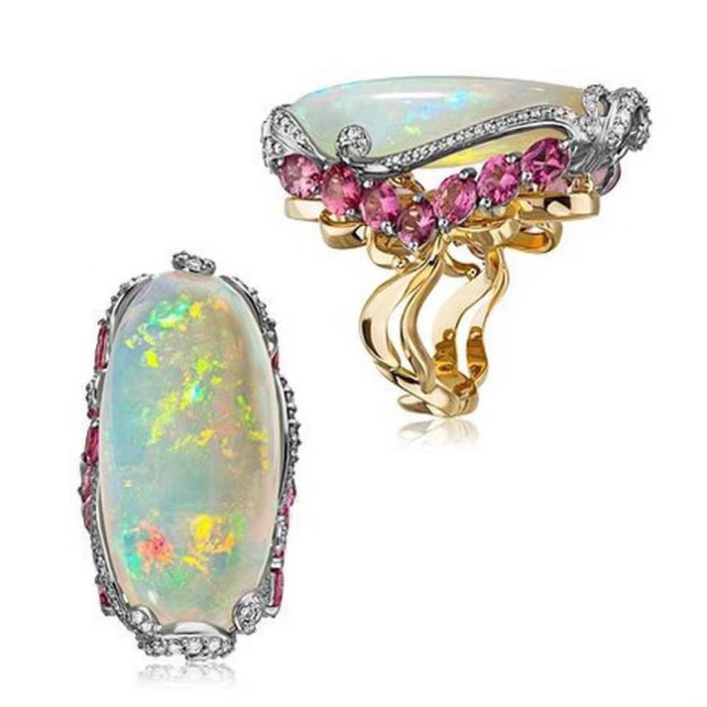 Nhẫn mạ vàng đính đá opal phong cách âu mỹ