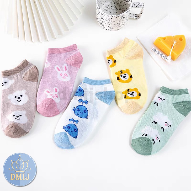 Set 5 đôi tất nữ cổ thấp nhiều màu vớ nữ cổ thấp họa tiết nhiều thú T94