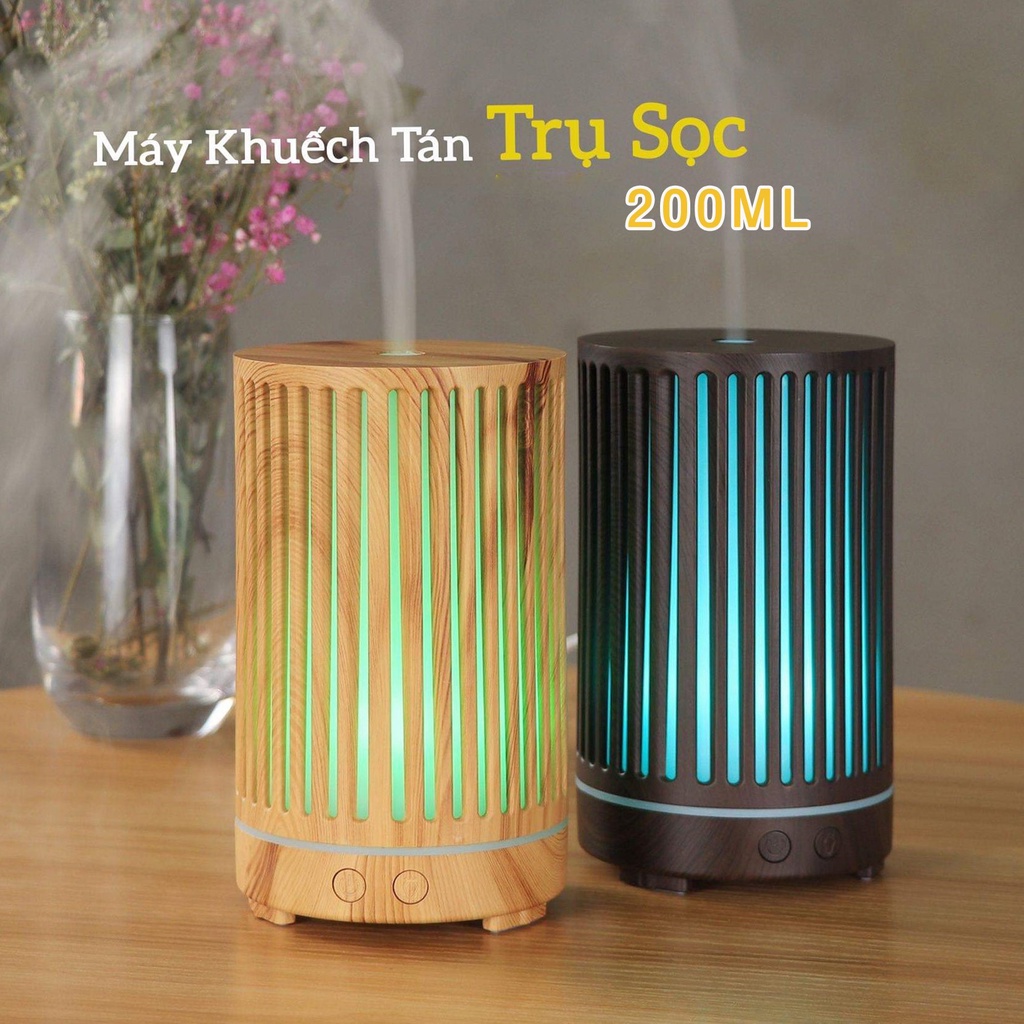 Máy xông tinh dầu siêu âm trụ tròn 200ml  Bảo hành 6 tháng