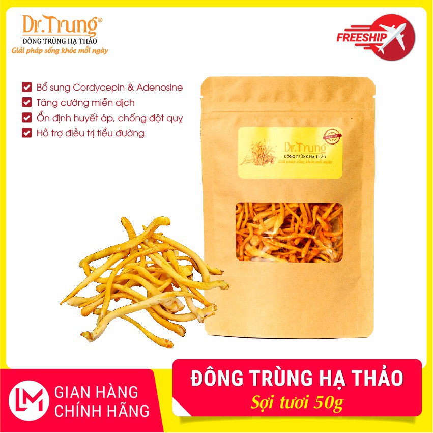 Đông trùng hạ thảo DR. TRUNG (Sợi Tươi - Gói 50 Gram) - Loại CAO CẤP (Adenosine &amp; Cordycepin cao tăng miễn dịch