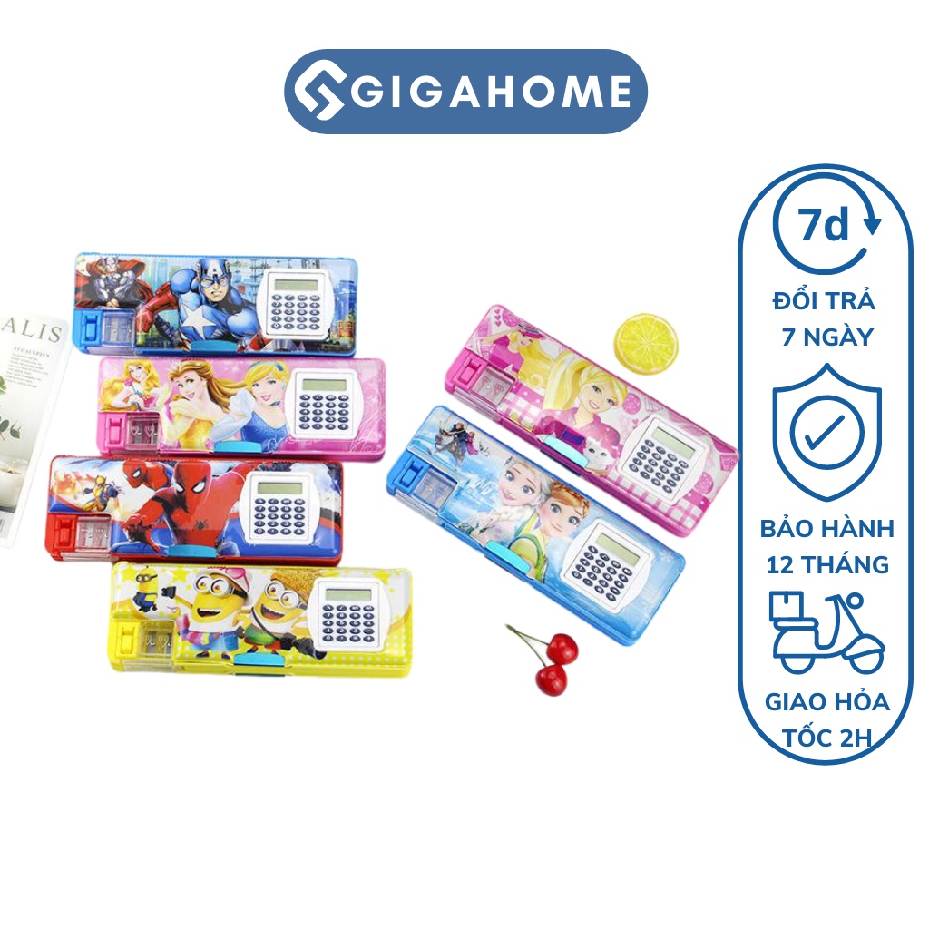Hộp Đựng Bút Nhựa Nam Châm 2 Ngăn Kèm Gọt Bút Chì Và Máy Tính Nhiều Mẫu GIGAHOME 7970