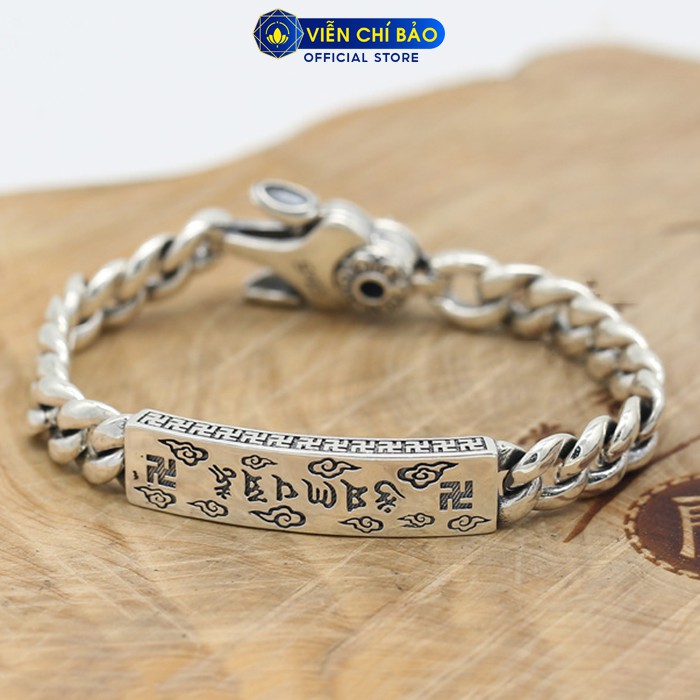Lắc tay bạc nam khắc Lục Tự Đại Minh Chân Ngôn chữ Vạn chất liệu bạc Thái 925 thương hiệu Viễn Chí Bảo L100638