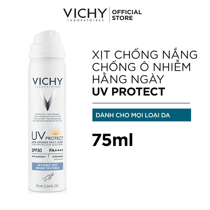 Xịt chống nắng hàng ngày chống ô nhiễm Vichy UV Protect SPF50 PA++++ 75ml