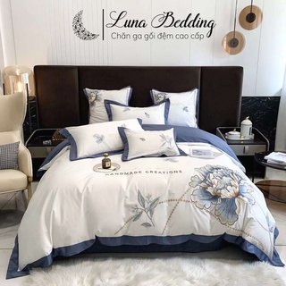 Bộ chăn ga gối lụa 60s thêu hoa boutique dịu dàng luna bedding