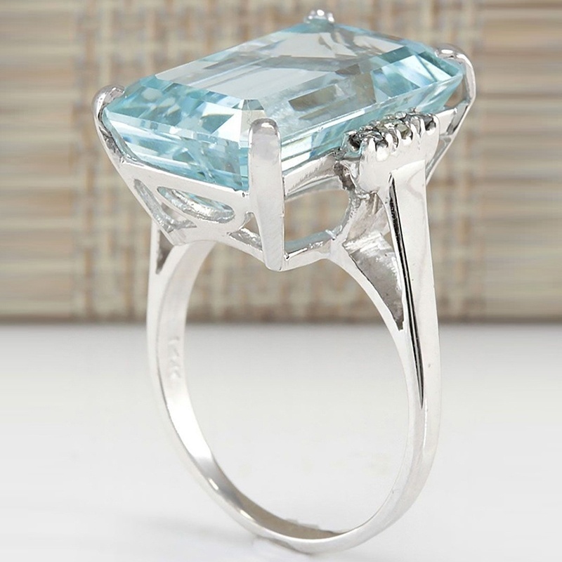 Nhẫn Đính Đá Xanh Biển Cổ Điển Size 6-10