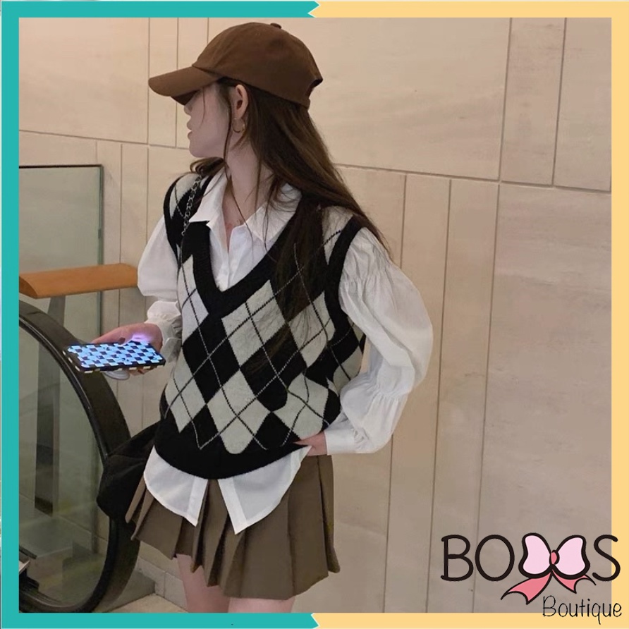 Áo Gile Len Nữ Dày Dặn Họa Tiết Caro Nhiều Màu Phong Cách Ulzzang [LGC] | BigBuy360 - bigbuy360.vn