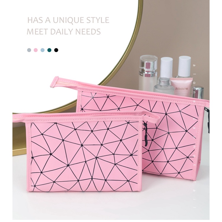 Túi Da PU Đựng Đồ Trang Điểm Họa Tiết Hình Học Chống Thấm Nước Ốp