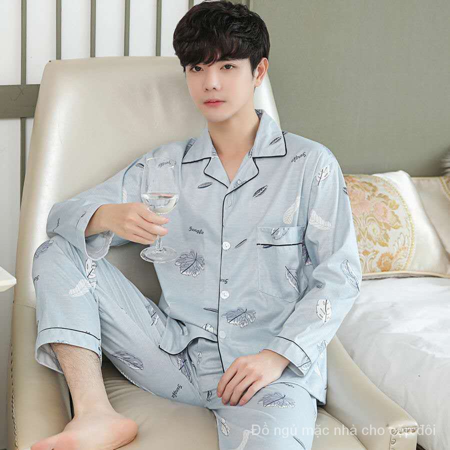 Set đồ ngủ tay dài chất liệu cotton thời trang xuân thu cho nam