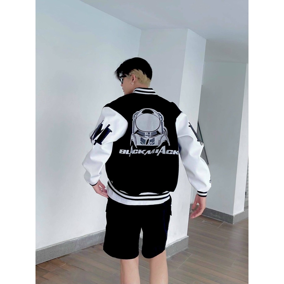 áo khoác dù nam nữ kiểu bomber, Áo khoác dù bomber logo in Black Miack đẹp, tay phối màu trẻ trung c