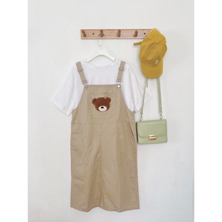 Yếm váy khaki nâu thêu gấu