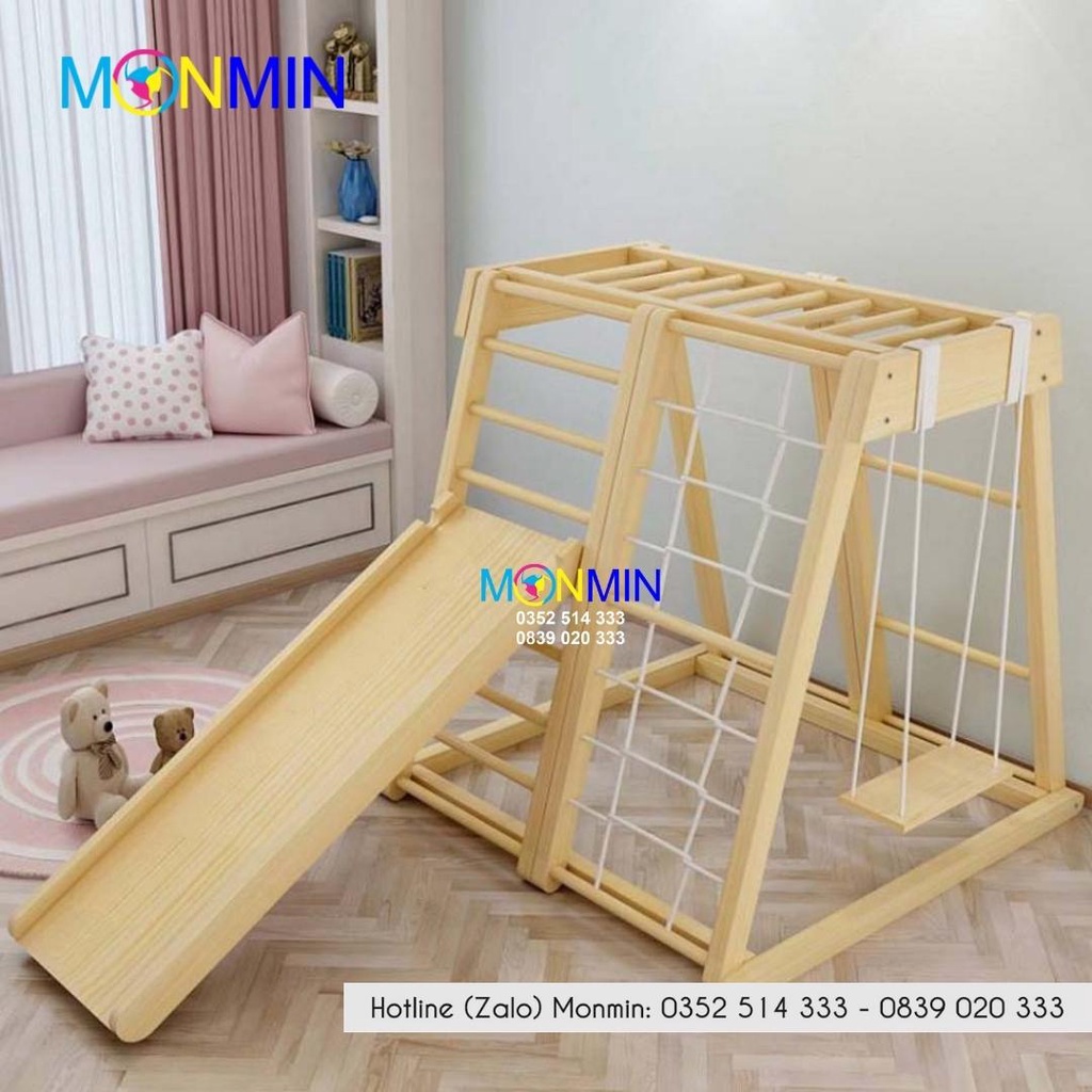 Xà đu đa năng bằng gỗ Satech - Bộ vận động leo trèo đa năng cho bé