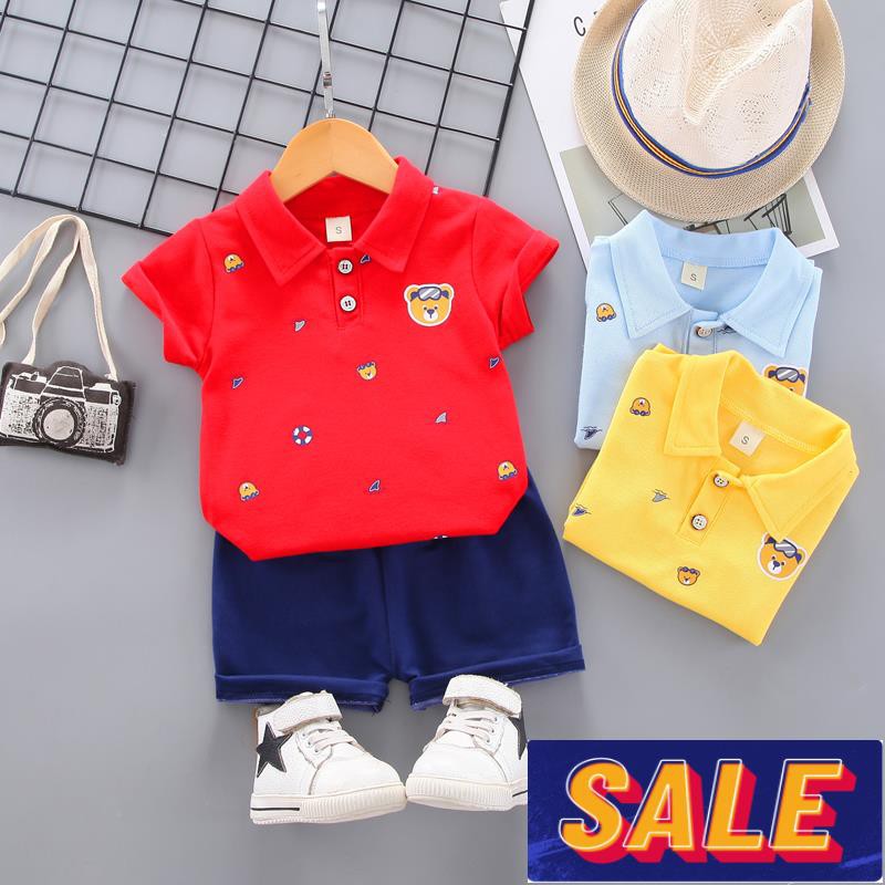 Set Áo Thun Polo Tay Ngắn + Quần 2 Lớp Chất Liệu Cotton Cho Bé 6-5 Tuổi