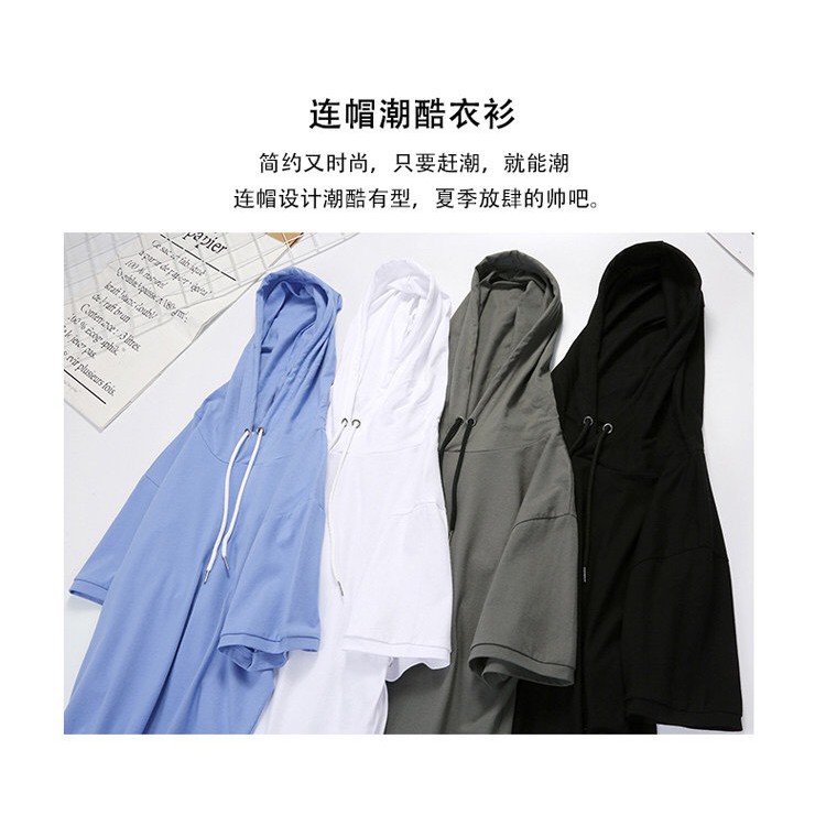 Áo thun nam ngắn tay có mũ hoodie basic xu hướng mới mùa hè I1242 4 màu,chất cotton cao cấp sale sốc