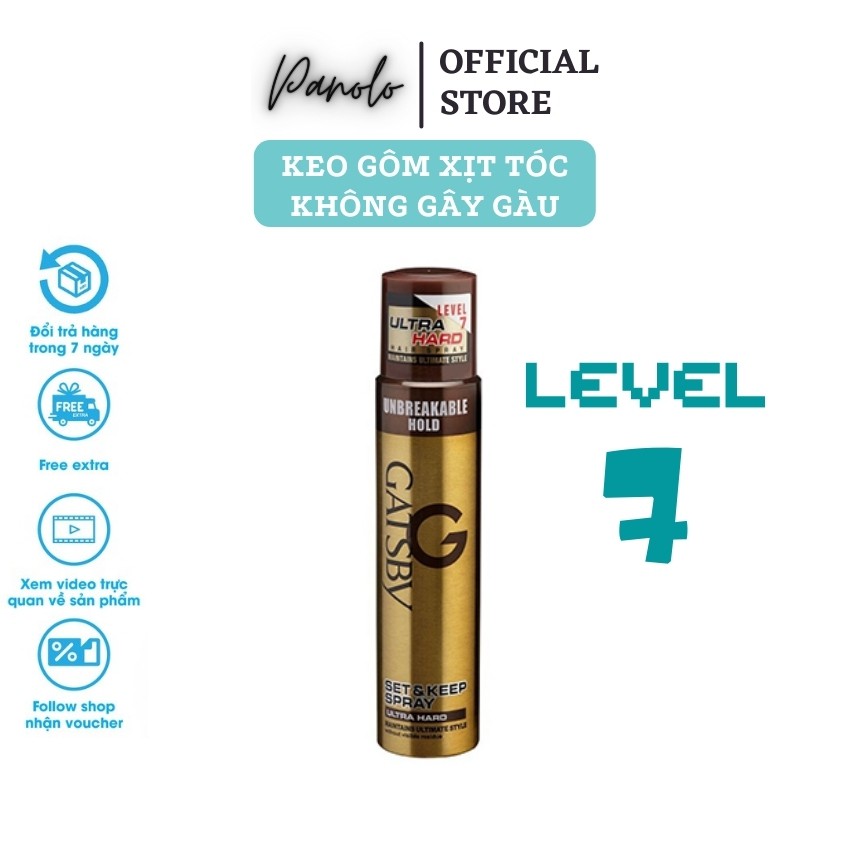 Gôm xịt tóc nam chính hãng Gatsby Hair Spray Ultra Hard 250ml, Keo xịt giữ nếp tóc Level 7