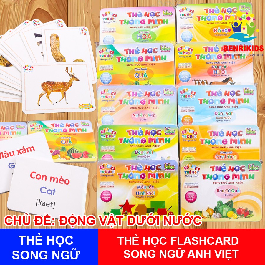 Thẻ Học Trí Tuệ Song Ngữ Anh Việt Chủ Đề Động Vật Dưới Nước Cho Trẻ Từ 1-5 Tuổi