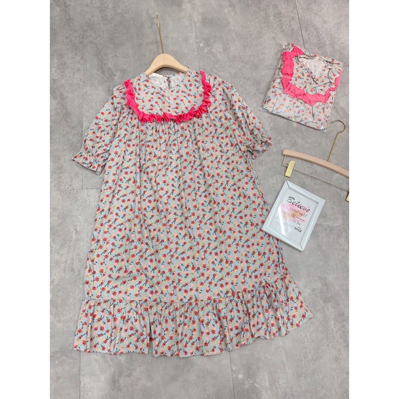 [Mặc Là Xinh] Váy Hoa Cổ Bèo Dáng Suông, Đầm Hoa Nhí Dáng Dài Phối Bèo Hồng Có Ảnh Thật Kèm Video | BigBuy360 - bigbuy360.vn