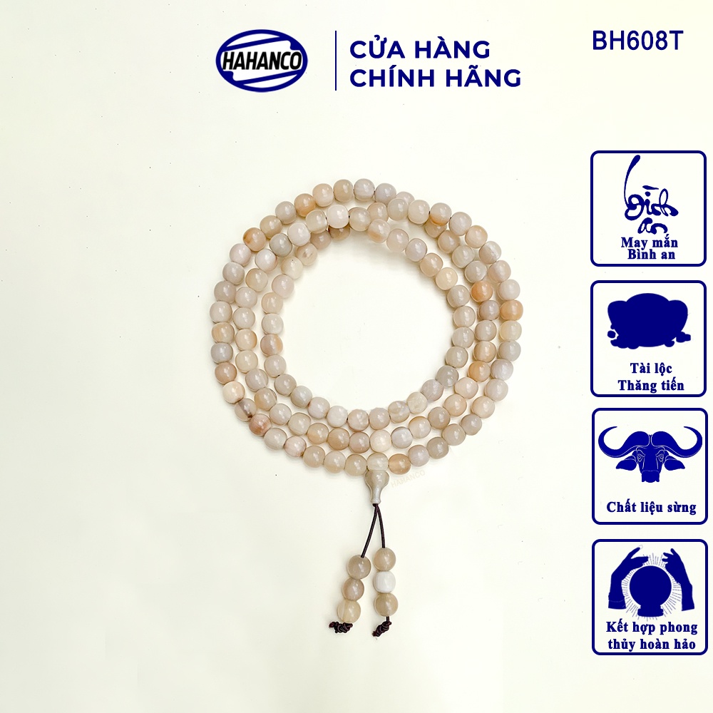 Chuỗi/Tràng 108 Hạt/8mm HAHANCO Sừng Bò Châu Phi Trắng - Phong Thủy - May Mắn (BH608T)