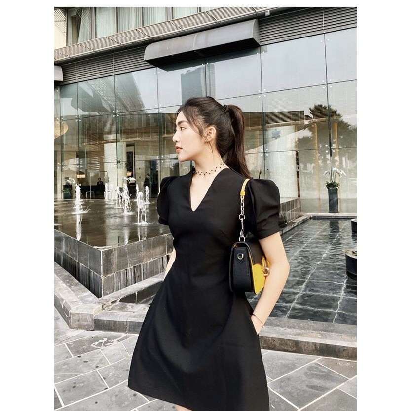 Đầm dự tiệc cổ V màu hồng siêu xinh