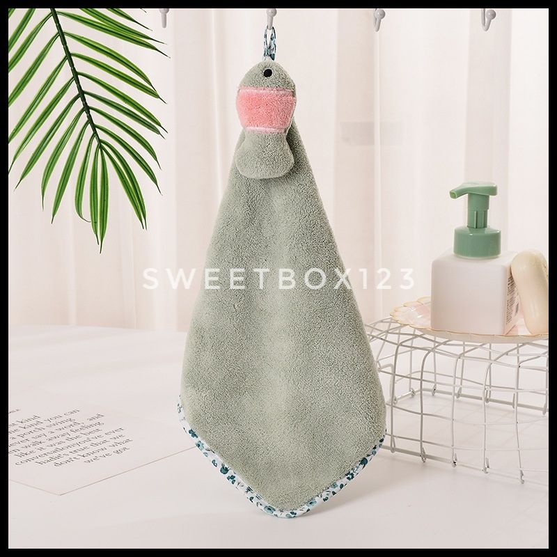 Khăn Lau Tay Nhà Bếp Phòng Tắm Có Móc Treo Thấm Hút Cao Tông Pastel Hình Cá