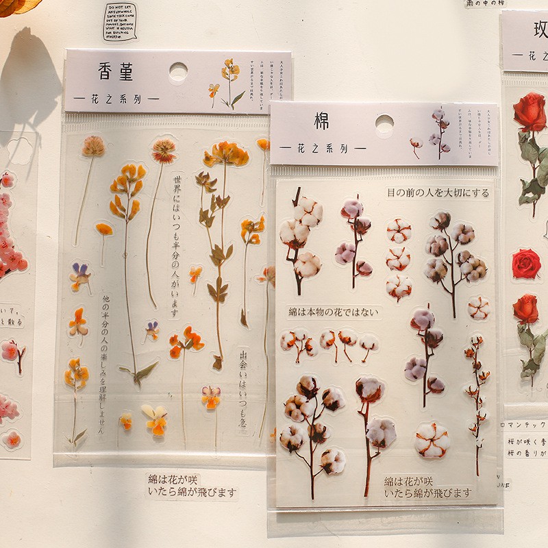 Sticker PET Chủ Đề Hoa Mùa Xuân Và Quotes Dán Trang Trí Decor Sổ | ST018