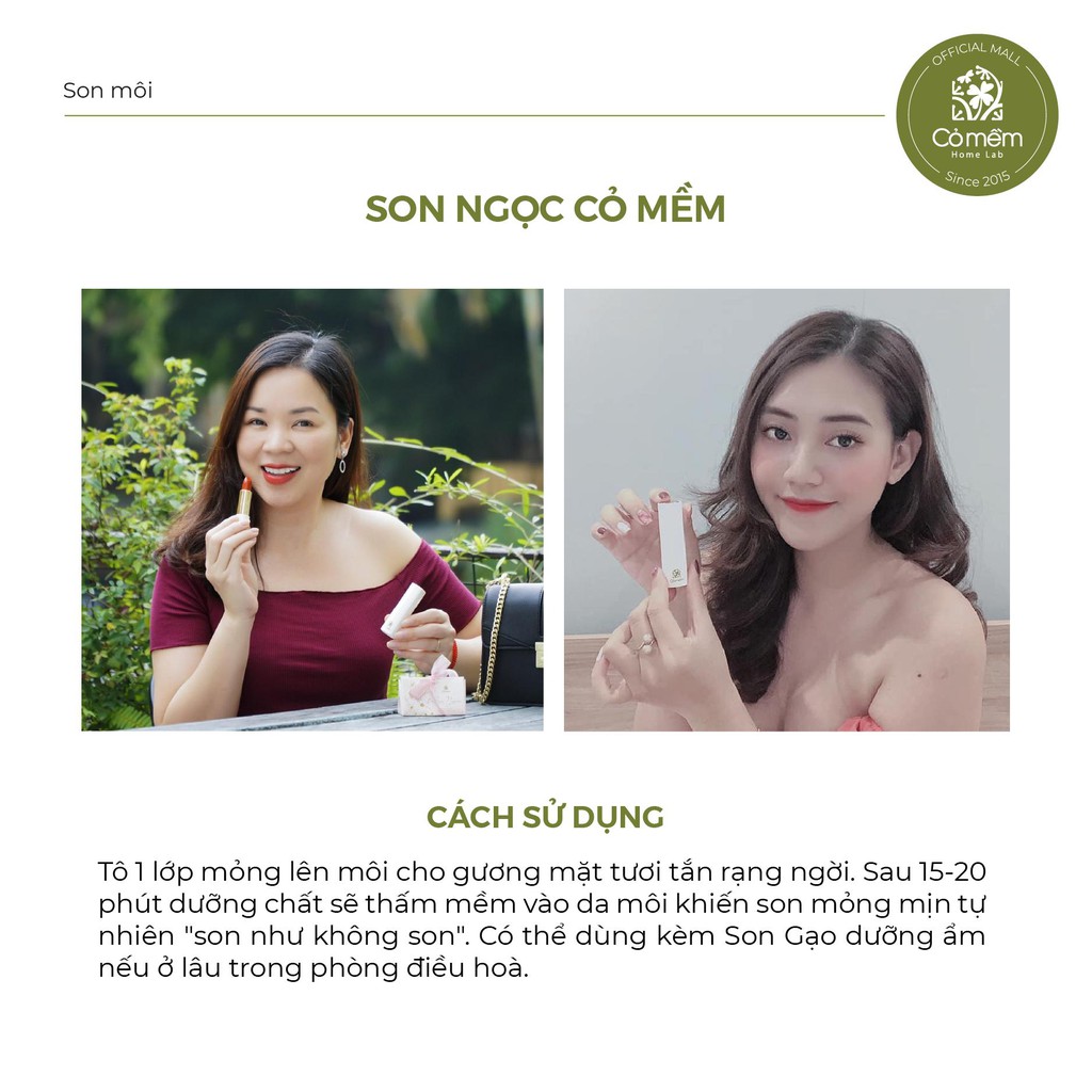 [Mã FMCG8 - 8% đơn 199K] Son Không Chì SON NGỌC An Toàn Từ Thiên Nhiên Cỏ Mềm 3,8g | Thế Giới Skin Care