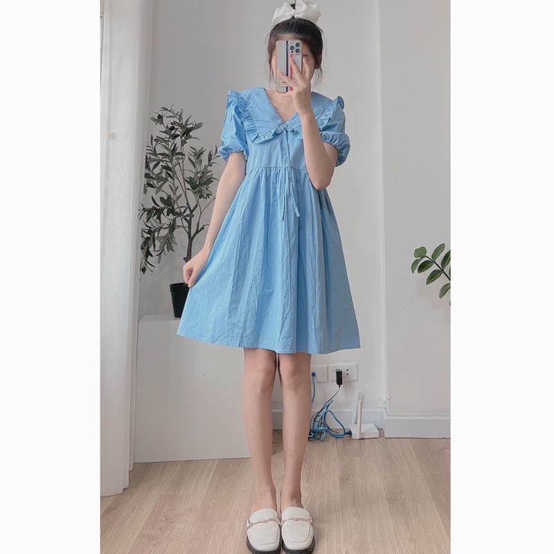Đầm babydoll Hàn Quốc chất thô cổ bèo dáng xoè