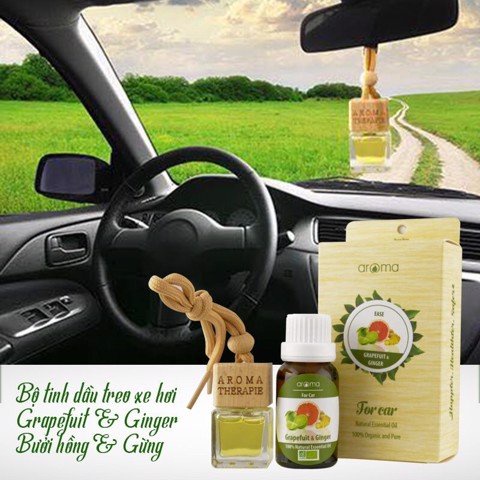 [1 Bộ] Tinh dầu treo xe hơi AROMA [1 chai treo + 1 lọ tinh dầu 15ml] – Giúp khử mùi xăng, chống say xe &amp; tạo hương thơm