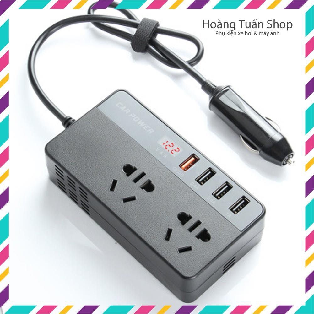 Bộ chuyển điện 12v thành 4 USB và 2 ổ cắm 220v 150w