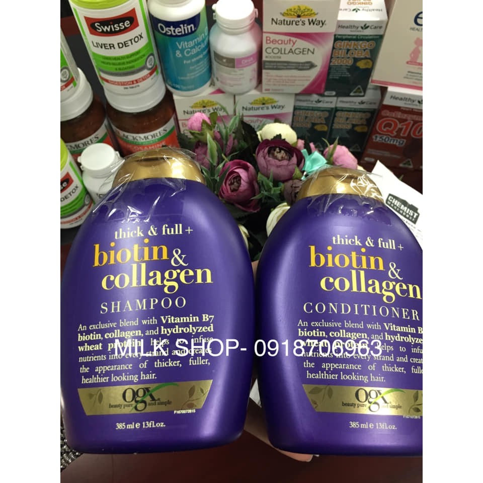 Cặp Dầu Gội & Xả Dưỡng Dày Tóc Biotin Collagen 385ml