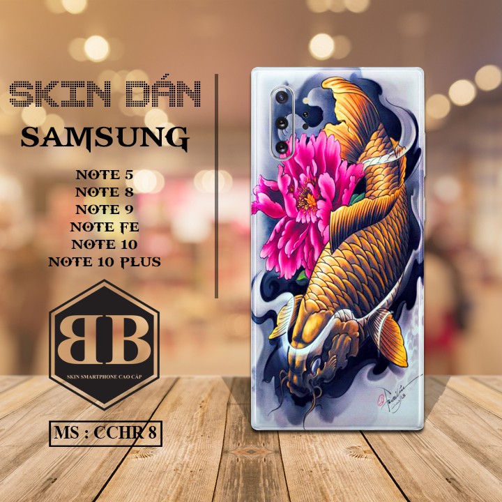 Bộ Dán skin Samsung Note 5 Note FE Note 8 9 10 Note 10 Plus in hình cá chép hóa rồng cực chảnh