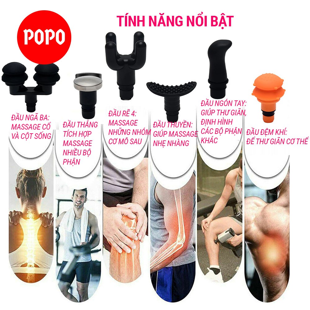 Phụ kiện đầu massage cho máy massage Facial Gun giúp thư giãn, tập luyện hiệu quả POPO