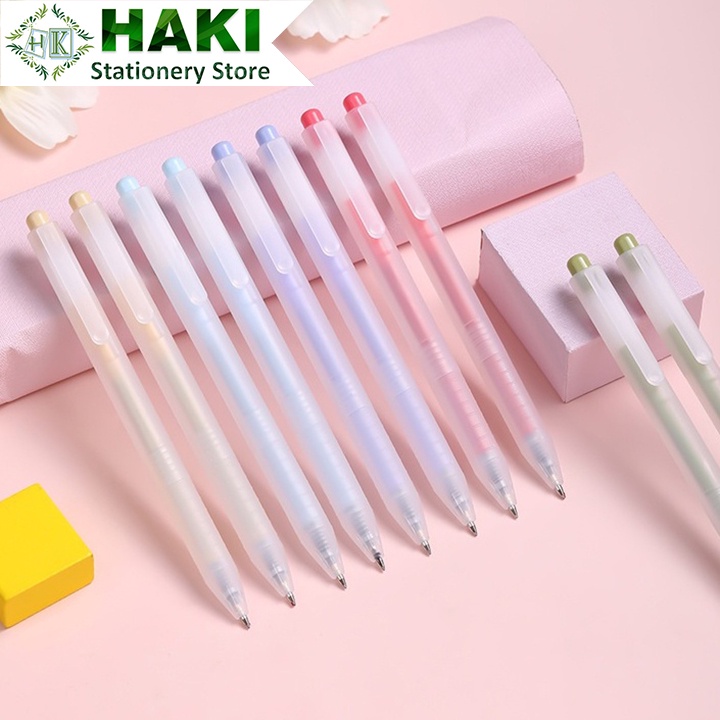 Bút bi bấm mực gel màu đen HAKI ngòi 0.5mm dụng cụ văn phòng phẩm B59